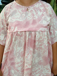Pink Printed Seer Sucker Feeding Maternity Gown With Two Side Horizontal Invisible Zip | Free Size | 44" length