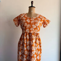 Tangerine Orange Leaf Printed Premium Cotton Buttonless Zipless Short Maternity Nighty | Free Size | Chest Width 44″| Length 46″
