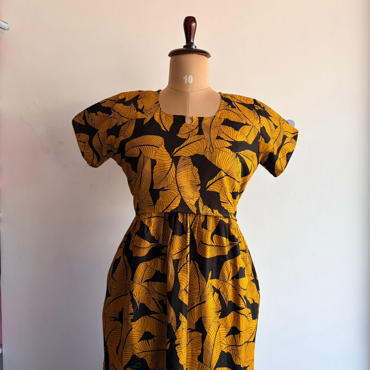 Yellow And Black Printed Premium Cotton Buttonless Zipless Short Maternity Nighty | Free Size | Chest Width 44″| Length 46″