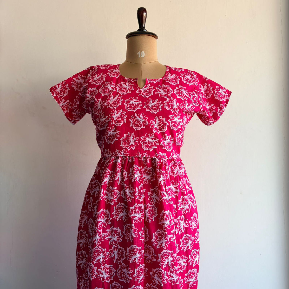 Pink Floral Printed Premium Cotton Buttonless Zipless Short Maternity Nighty | Free Size | Chest Width 44″| Length 46″