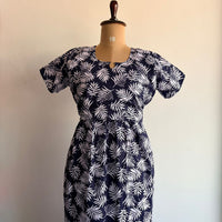 Navy Blue Leaf Printed Premium Cotton Buttonless Zipless Short Maternity Nighty | Free Size | Chest Width 44″| Length 46″