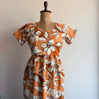 White Floral Printed Orange Premium Cotton Buttonless Zipless Short Maternity Nighty | Free Size | Chest Width 44″| Length 46″