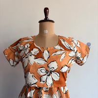 White Floral Printed Orange Premium Cotton Buttonless Zipless Short Maternity Nighty | Free Size | Chest Width 44″| Length 46″