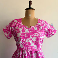Pale Pink Floral Printed Premium Cotton Buttonless Zipless Short Maternity Nighty | Free Size | Chest Width 44″| Length 46″