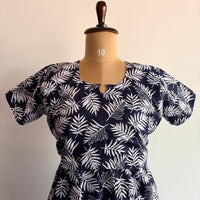 Navy Blue Leaf Printed Premium Cotton Buttonless Zipless Short Maternity Nighty | Free Size | Chest Width 44″| Length 46″