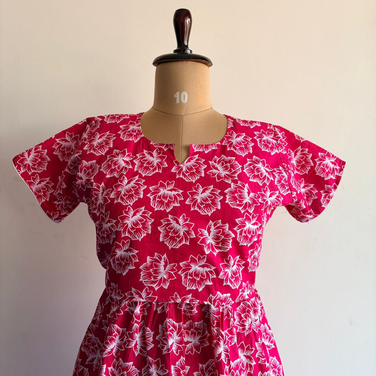 Pink Floral Printed Premium Cotton Buttonless Zipless Short Maternity Nighty | Free Size | Chest Width 44″| Length 46″