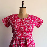 Pink Floral Printed Premium Cotton Buttonless Zipless Short Maternity Nighty | Free Size | Chest Width 44″| Length 46″