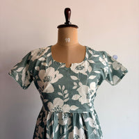 Pale Green Floral Printed Premium Cotton Buttonless Zipless Short Maternity Nighty | Free Size | Chest Width 44″| Length 46″