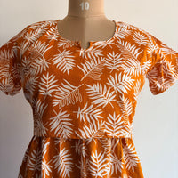 Tangerine Orange Leaf Printed Premium Cotton Buttonless Zipless Short Maternity Nighty | Free Size | Chest Width 44″| Length 46″