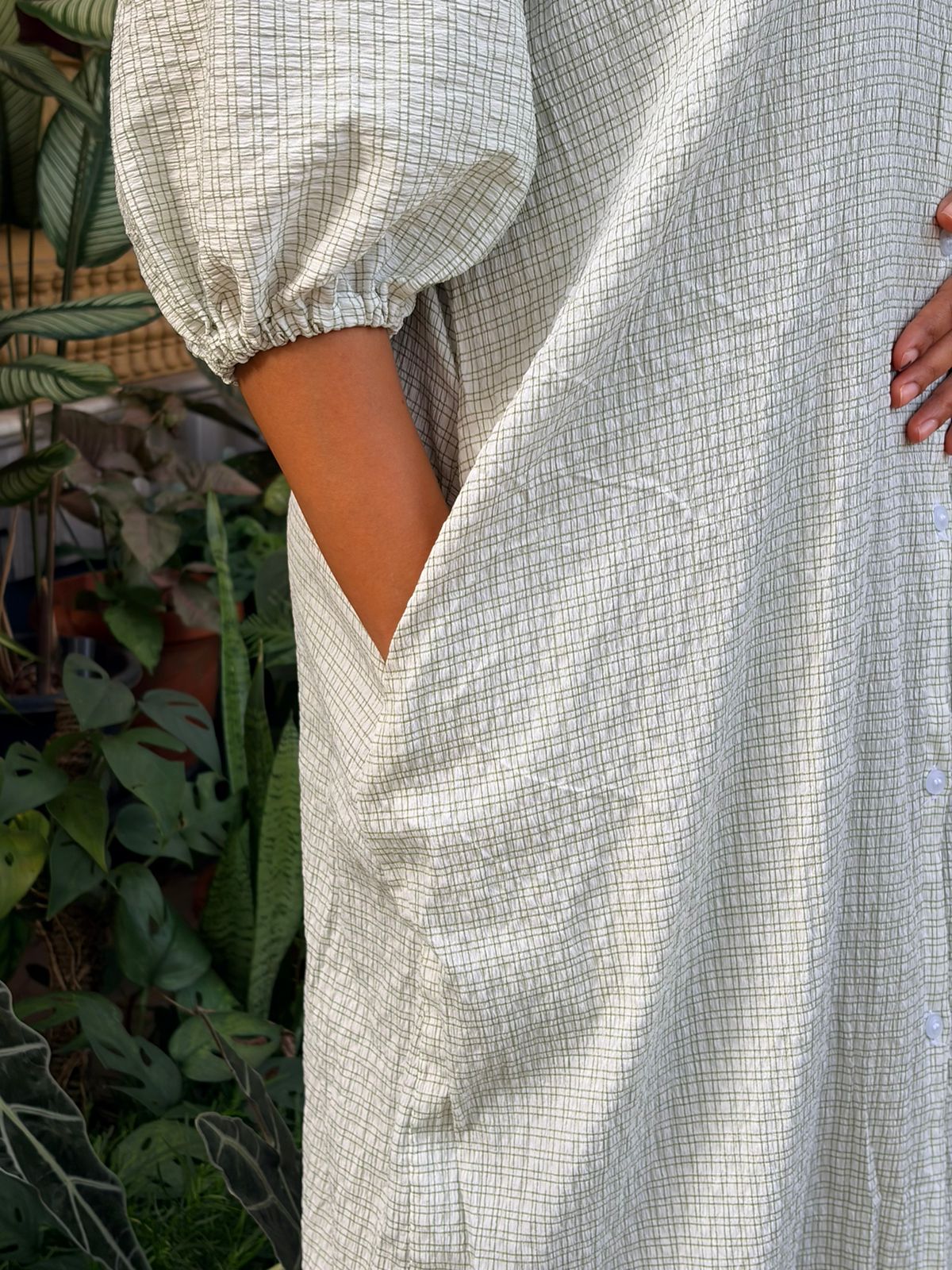 Green Check Printed Peter Pan Long Polo Shirt Dress With Full Openable Buttons | Free Size | 43" length