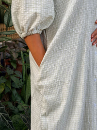 Green Check Printed Peter Pan Long Polo Shirt Dress With Full Openable Buttons | Free Size | 43" length