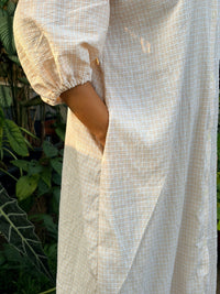 Brown Check Printed Peter Pan Long Polo Shirt Dress With Full Openable Buttons | Free Size | 43" length