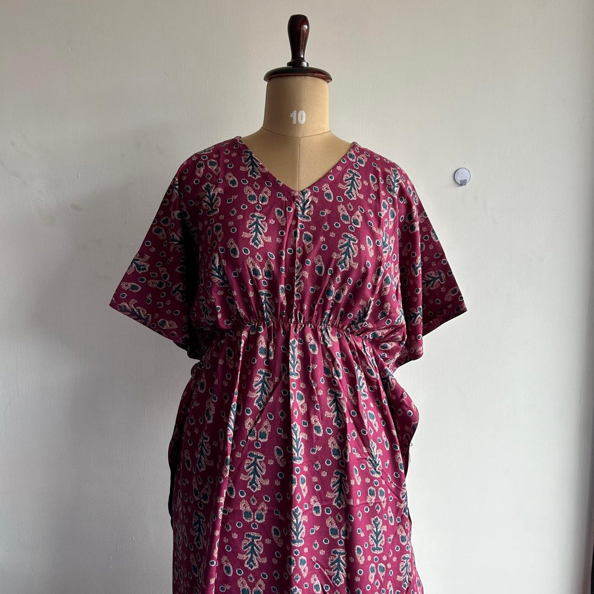 Pink And Green Printed Alfine Non Feeding Kaftan | Free Size | Chest Width 44″| Length 56″
