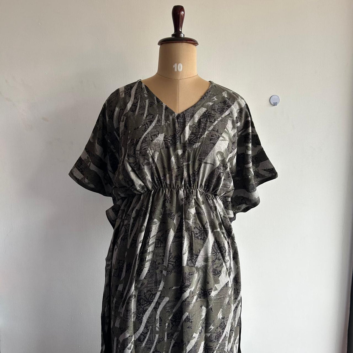 Ash Green And White Printed Alfine Non Feeding Kaftan | Free Size | Chest Width 44″| Length 56″