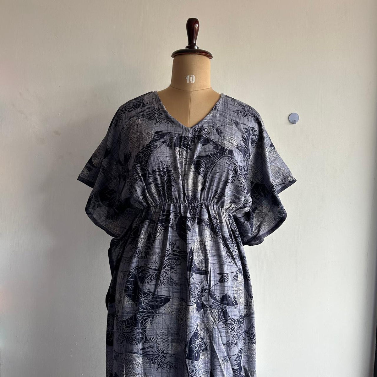 Navy Blue Printed Alfine Non Feeding Kaftan | Free Size | Chest Width 44″| Length 56″