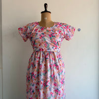 Pink Floral Hakoba Buttonless Zipless Short Maternity Nighty | Free Size |