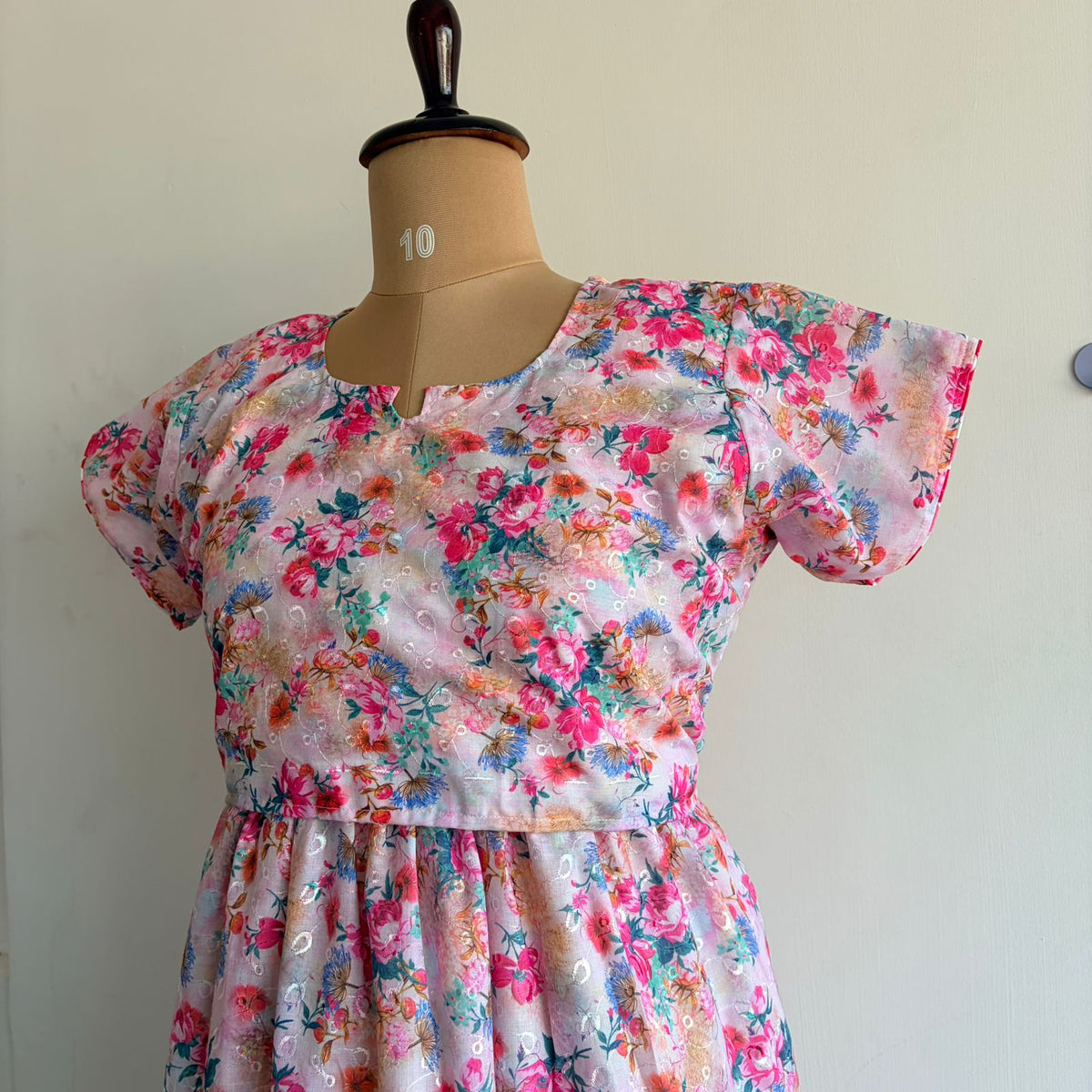 Pink Floral Hakoba Buttonless Zipless Short Maternity Nighty | Free Size |