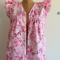 Pastel Pink Floral Hakoba V- Neck Ruffle Sleeve Long Zip Short Maternity Gown | Free Size | Chest Width 44″| Length 44″
