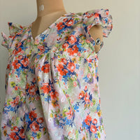 Orange And White Floral Hakoba V- Neck Ruffle Sleeve Long Zip Short Maternity Gown | Free Size | Chest Width 44″| Length 44″
