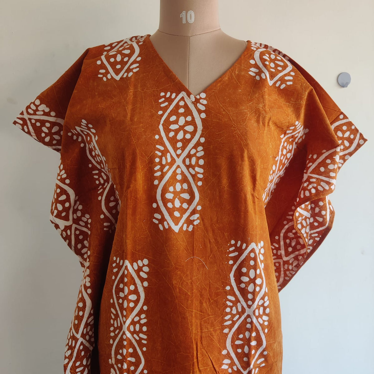 Rust Orange Printed Cotton Non Feeding Kaftan | Free Size | Chest Width 44″| Length 56″