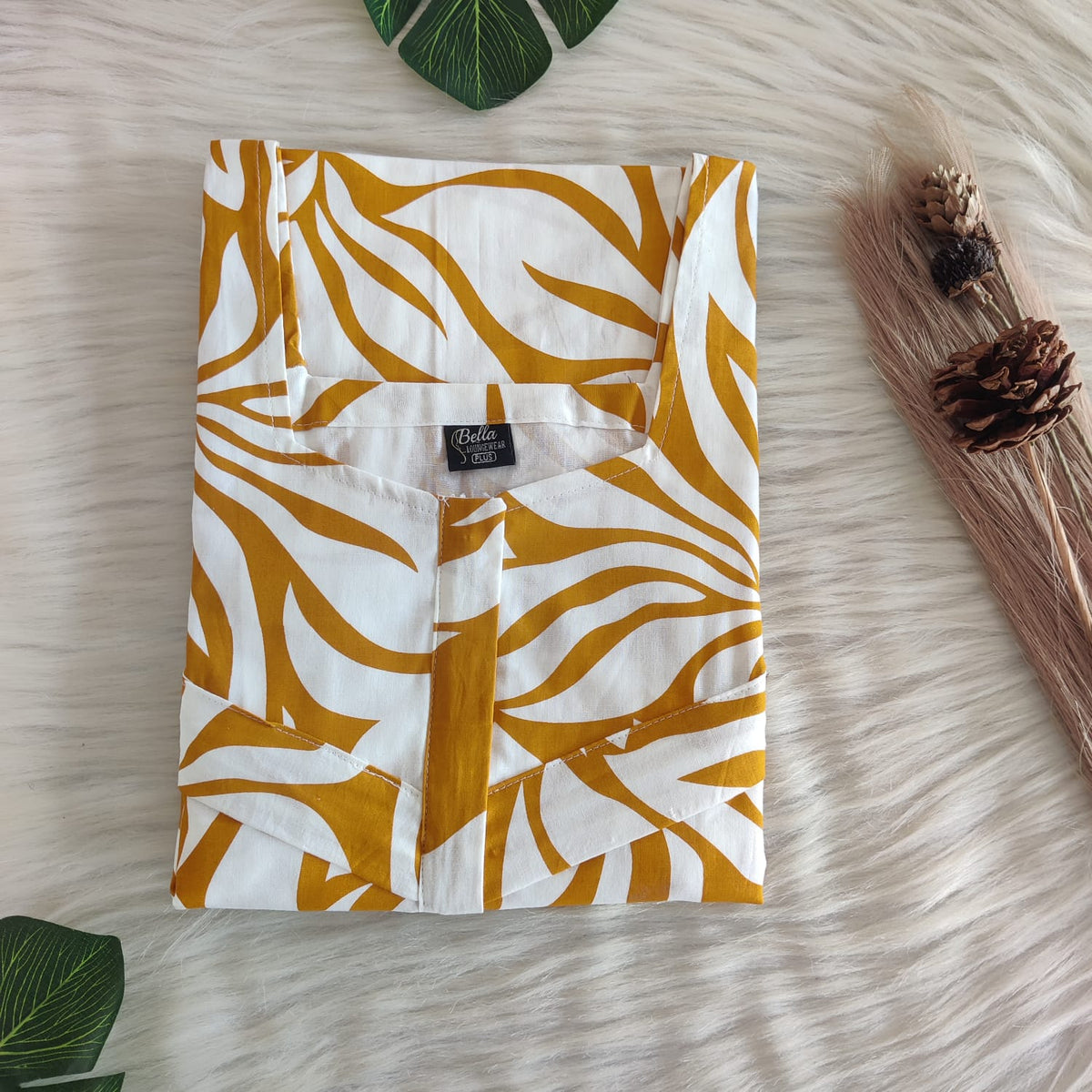Mustard Yellow Printed Premium Cotton Plus Size Horizontal Zip Feeding Nighty | Chest Width 50″| Length 54″-56″|