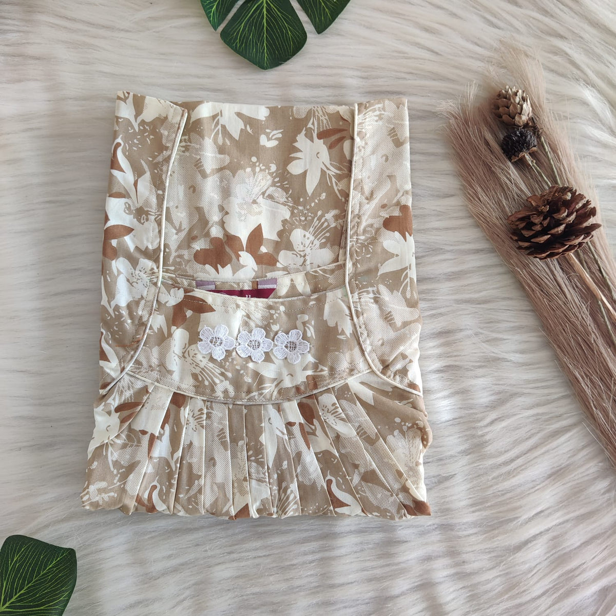 Pastel Brown Printed Pink Printed Premium Cotton Three Flower Nighty |Free Size | Chest Width 44"| Length 54"-55"