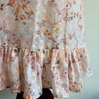 Pastel Brown Floral Printed Hakoba Ruffle Sleeve Short Maternity Gown | Free Size | Chest Width 44″| Length 44″