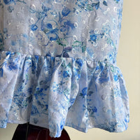 Blue Floral Printed Hakoba Ruffle Sleeve Short Maternity Gown | Free Size | Chest Width 44″| Length 44″