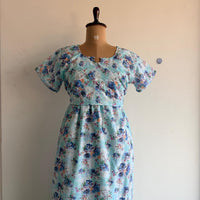 Blue Floral Hakoba Buttonless Zipless Short Maternity Nighty | Free Size |