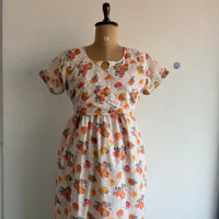 Orange And Red Floral Hakoba Buttonless Zipless Short Maternity Nighty | Free Size |