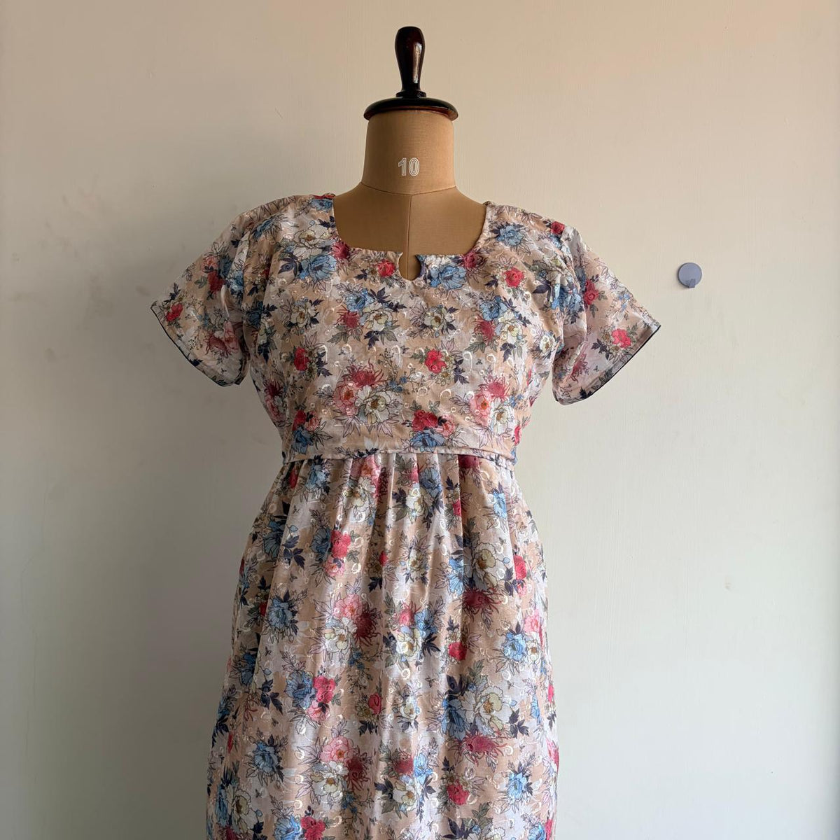 Pink Floral Printed Brown Hakoba Buttonless Zipless Short Maternity Nighty | Free Size |