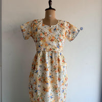 Pale Yellow Floral Hakoba Buttonless Zipless Short Maternity Nighty | Free Size |