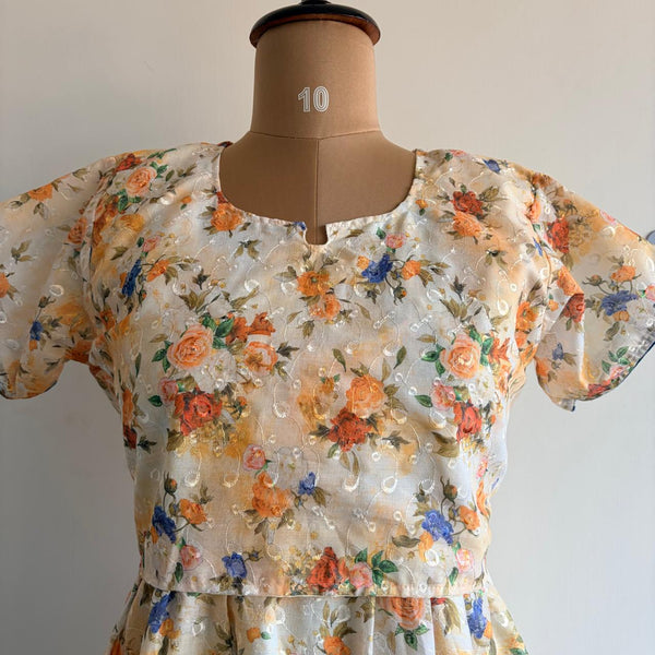 Pale Yellow Floral Hakoba Buttonless Zipless Short Maternity Nighty | Free Size |