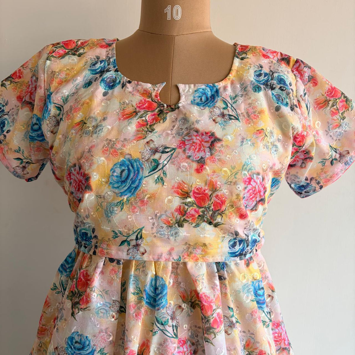 Blue And Peach Floral Printed Yellow Hakoba Buttonless Zipless Short Maternity Nighty | Free Size |