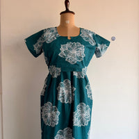 White Floral Printed Green Premium Cotton Buttonless Zipless Short Maternity Nighty | Free Size | Chest Width 44″| Length 46″