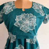 White Floral Printed Green Premium Cotton Buttonless Zipless Short Maternity Nighty | Free Size | Chest Width 44″| Length 46″
