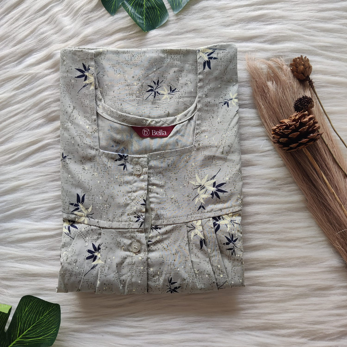 Pastel Green Printed Premium Cotton Full Open Labour Room Nighty | Free Size | Chest Width 44"| Length 54"-56"