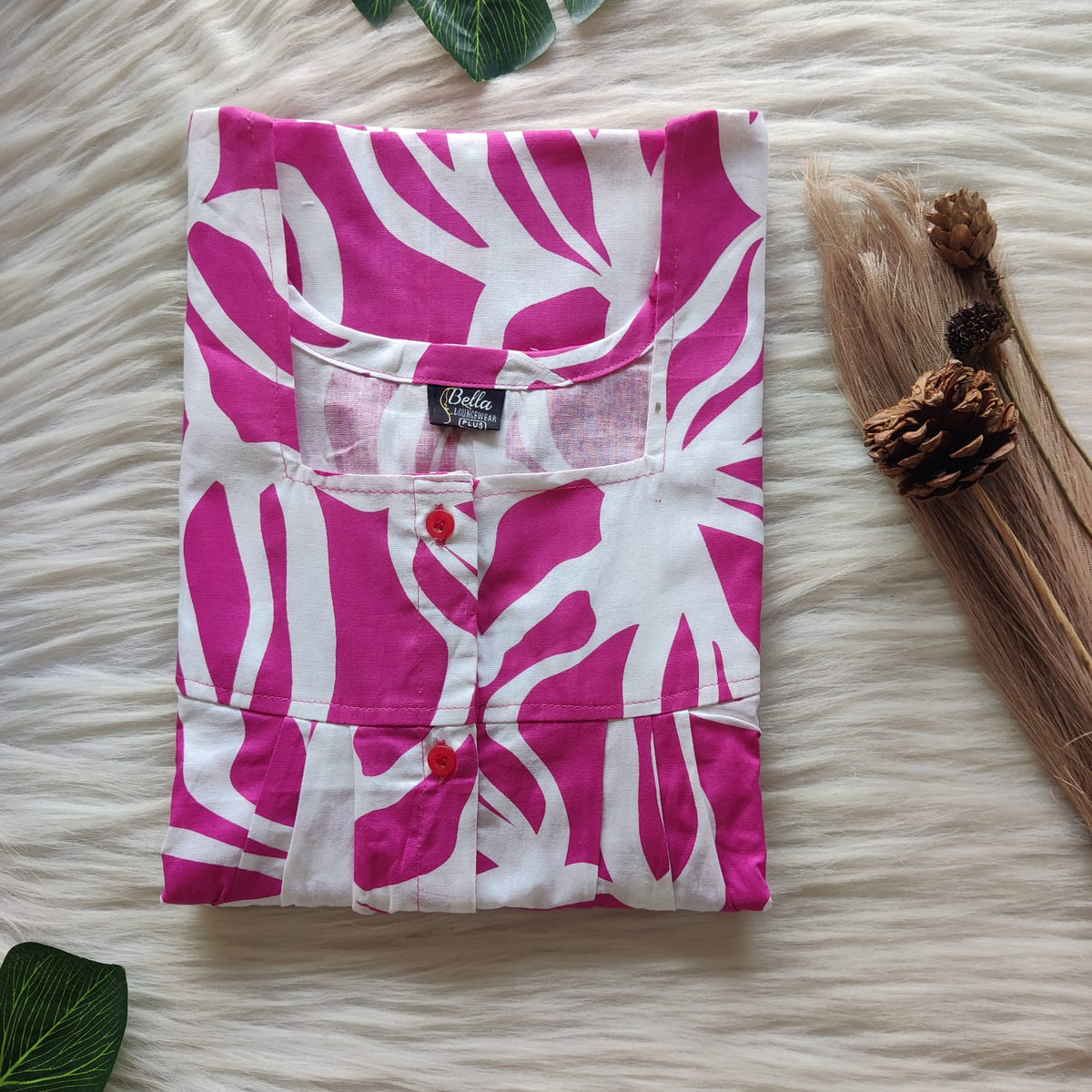 Pink Printed Premium Cotton Plus Size Full Open Labour Room Nighty| Chest Width 48"-50"| Length 54"-56"
