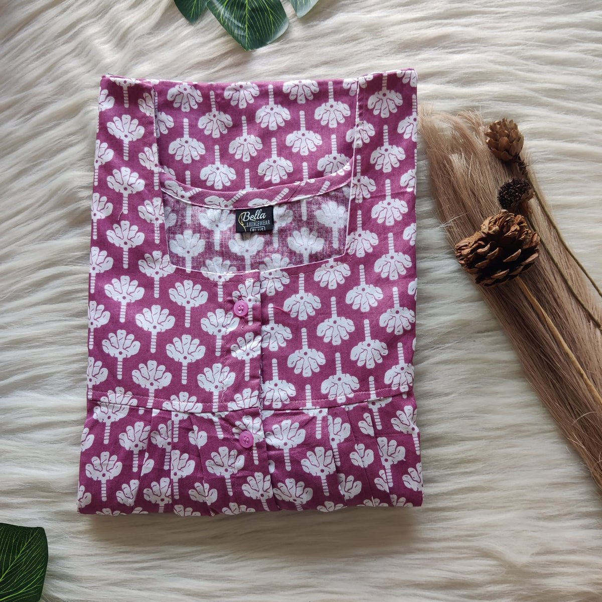 Mauve Printed Premium Cotton Plus Size Full Open Labour Room Nighty| Chest Width 48"-50"| Length 54"-56"