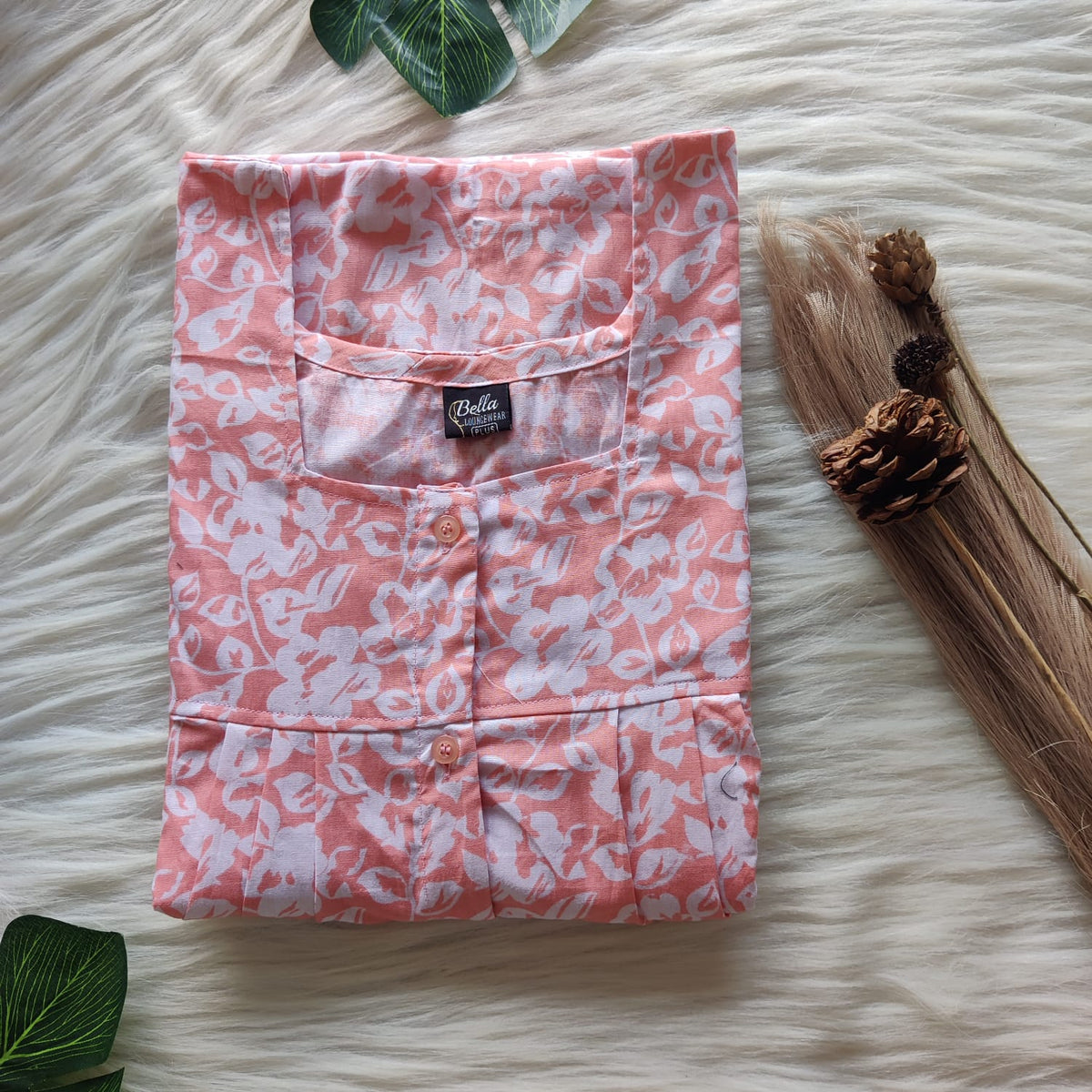 Pastel Orange Printed Premium Cotton Plus Size Full Open Labour Room Nighty| Chest Width 48"-50"| Length 54"-56"
