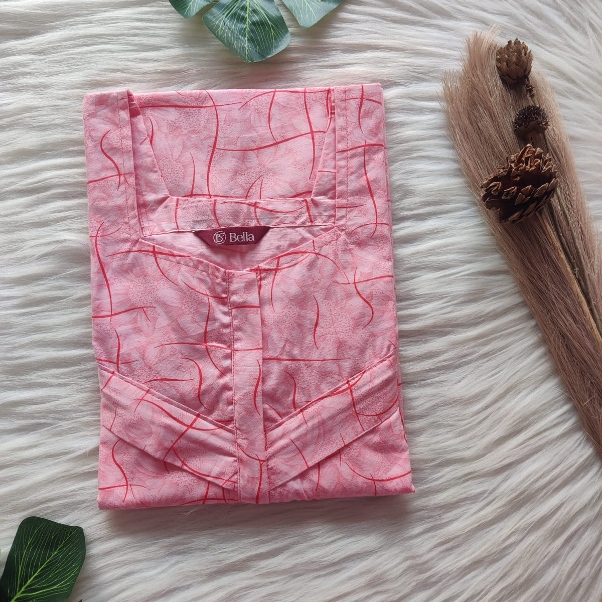 Peach Printed Plus Size Pure Cotton Horizontal Zip Feeding Nighty | Chest Width 48″-50″| Length 54″-56″