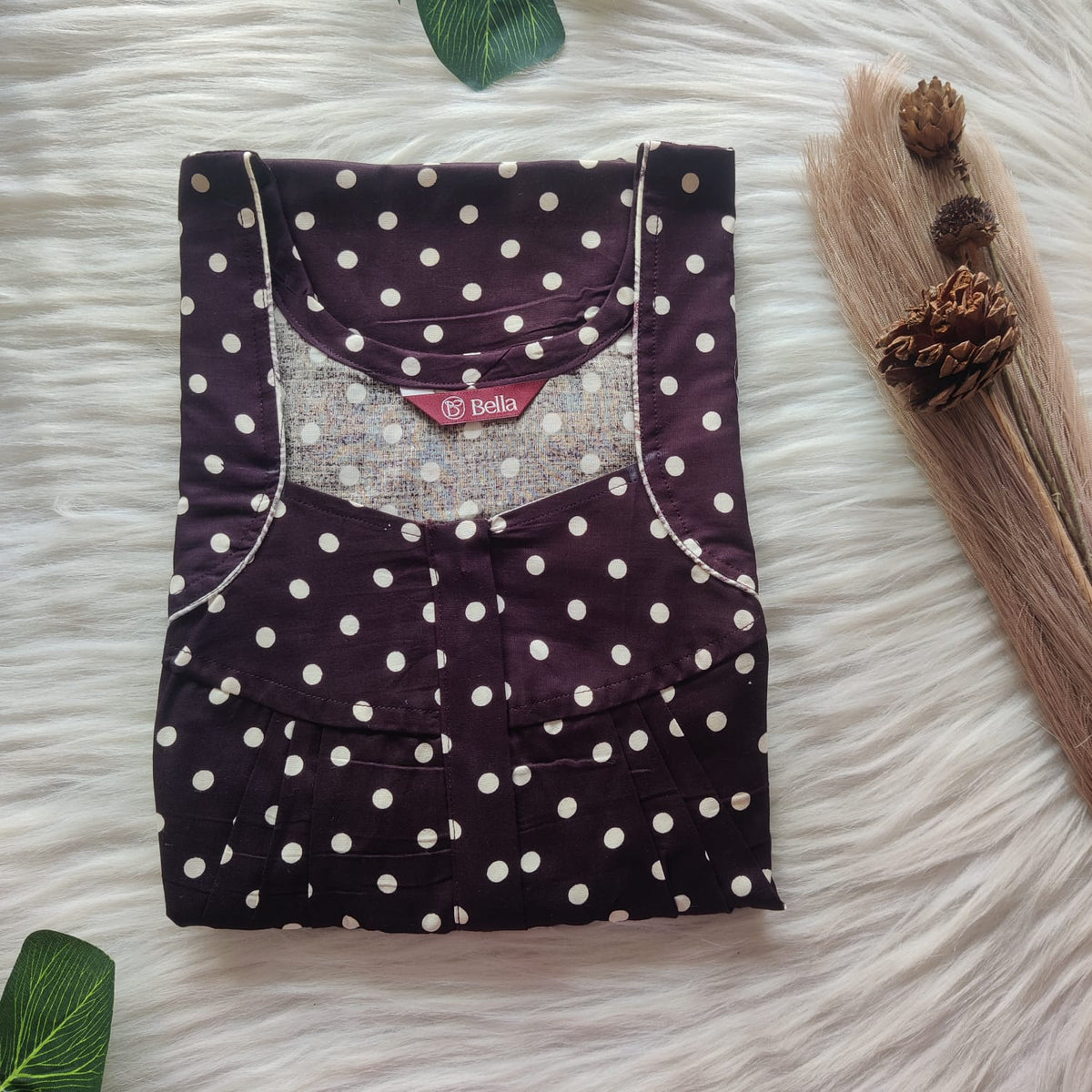 Coffee Brown Gujari Cotton Pleated Zip Nighty | Chest Width 44″ | Length 54″-55″