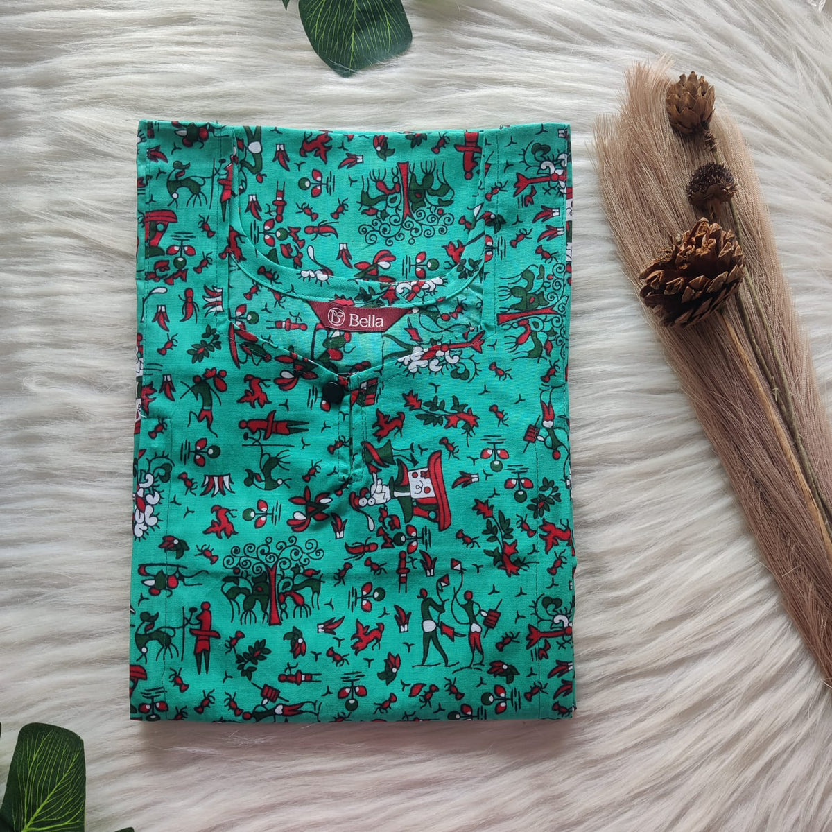 Red Printed Green Printed Premium Cotton Aline Cut Vertical Zip Feeding Nighty | Free Size | Chest Width 44″| Length 54″-56″