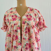 Pink Floral Hakoba Flared Feeding Gown With Single Centre Invisible Zip | Free Size | 46" length