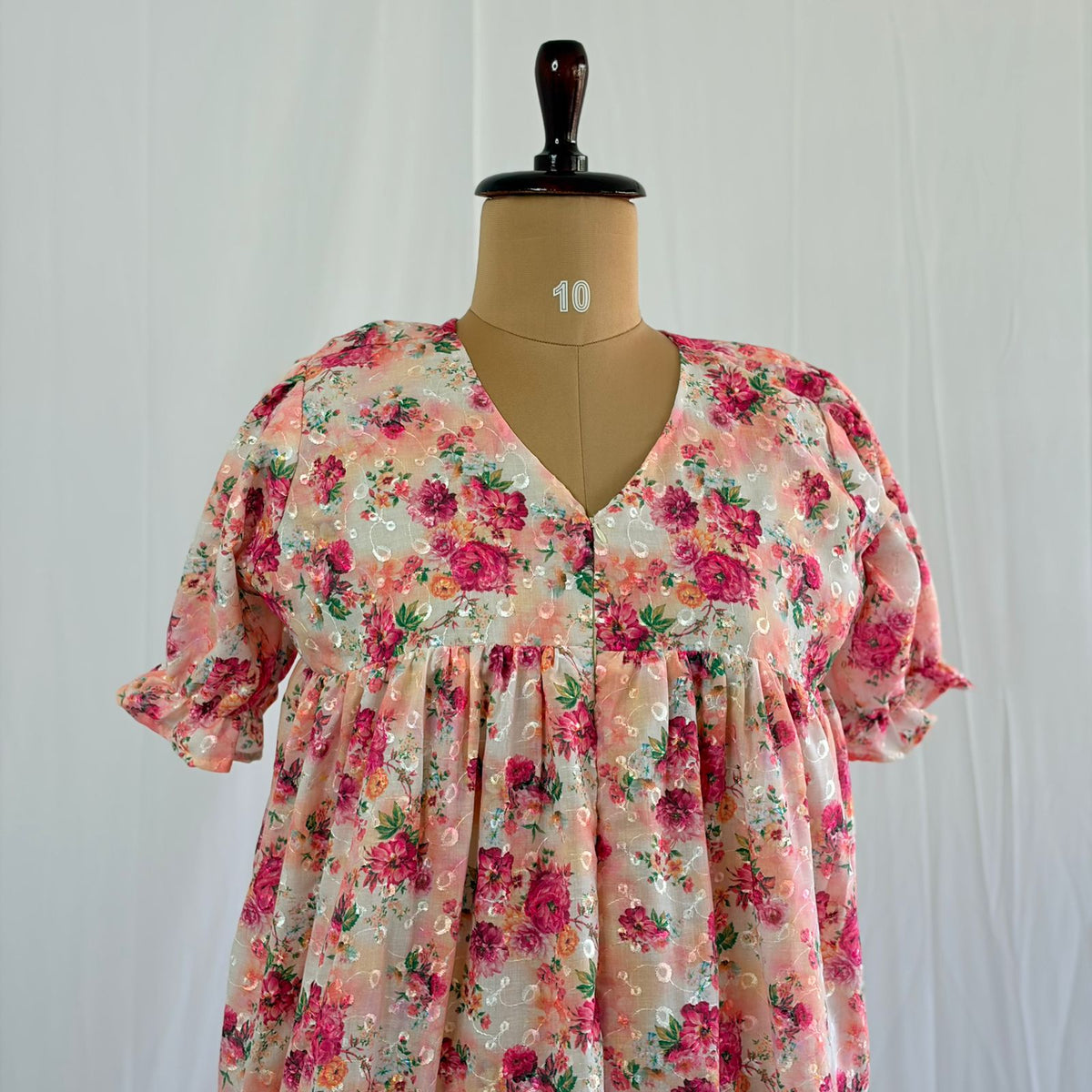 Pink Floral Hakoba Flared Feeding Gown With Single Centre Invisible Zip | Free Size | 46" length