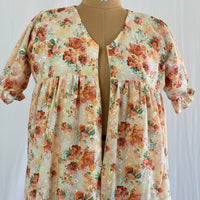 Cream And Brown Floral Hakoba Flared Feeding Gown With Single Centre Invisible Zip | Free Size | 46" length