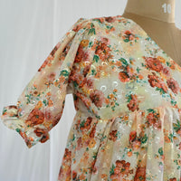 Cream And Brown Floral Hakoba Flared Feeding Gown With Single Centre Invisible Zip | Free Size | 46" length