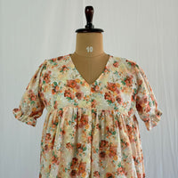 Cream And Brown Floral Hakoba Flared Feeding Gown With Single Centre Invisible Zip | Free Size | 46" length