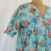 Blue Floral Hakoba Flared Feeding Gown With Single Centre Invisible Zip | Free Size | 46" length