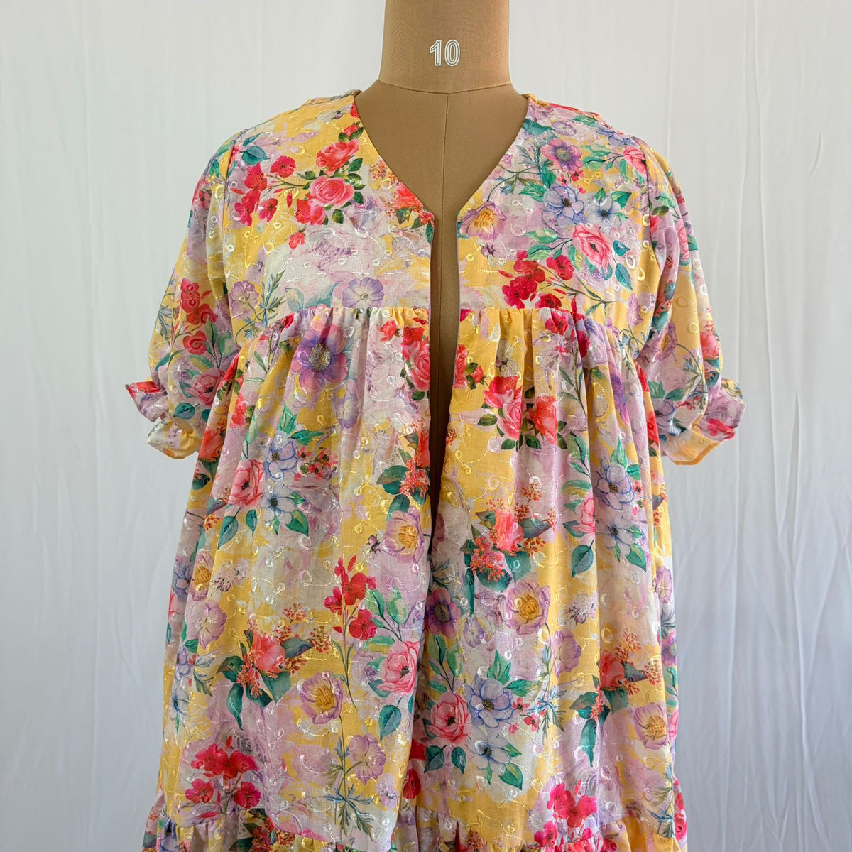 Yellow Floral Hakoba Flared Feeding Gown With Single Centre Invisible Zip | Free Size | 46" length
